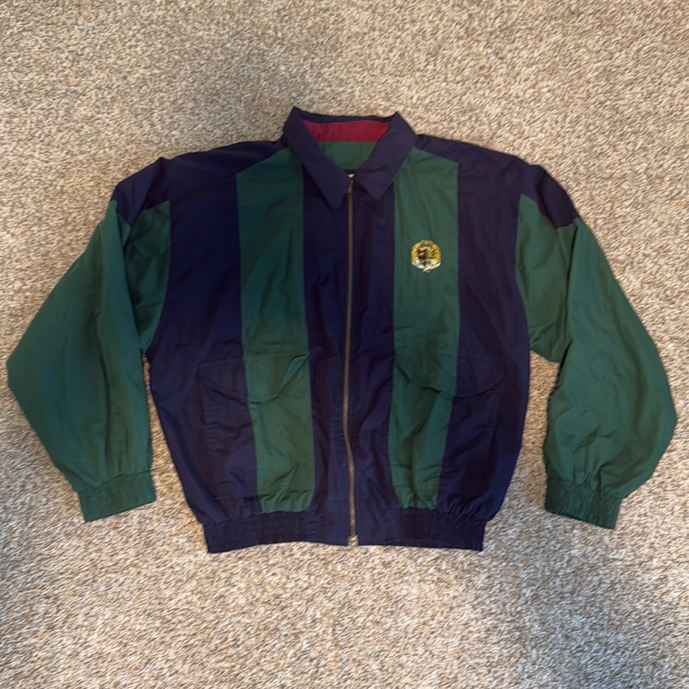 Vintage Men’s New River Green Blue Color Block Jacket Coat Windbreaker Large